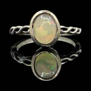 Oval Ethiopian Opal Ring 925 Sterling Silver Size 7 Handmade